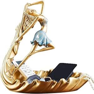 Key Tray Dancing Girl Creative Key Tray for Entryway Table Gold Coffee Table Decor Jewelry Organizer Tray Resin Decorative Trays Porch Ornament Phone Coin Watches Tray (Size : Gold B)