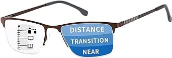 SOVCOD Progressive Multifocus Reading Glasses for Men Blue Light Blocking Metal Frame Spring Hinge Multifocal Readers