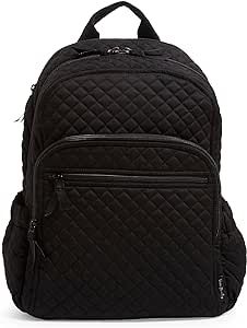 Vera Bradley Women's Cotton Campus Backpack, Black - Recycled Cotton, One Size