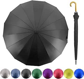 MRTLLOA 52 Inch Windproof Large Umbrellas for Rain, 16 Ribs, J Wooden Handle, 210T High-density Fabric Golf Stick Umbrella