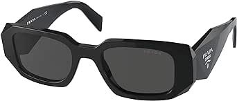 Prada PR 17WS 1AB5S0 Black Plastic Rectangle Sunglasses Grey Lens