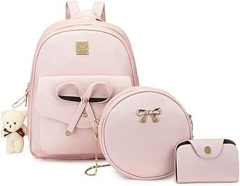 MACCINELO Cute PU leather 3pcs set backpack mini purse shoulder bag for women teen girls Rucksack for Ladies Shoulder Bag