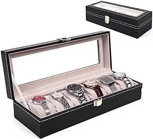 6 Slots PU Leather Watch Storage Box Organizer Mens Watch Display Holder Cases Black Jewelry Boxes Case Watch Display Boxes