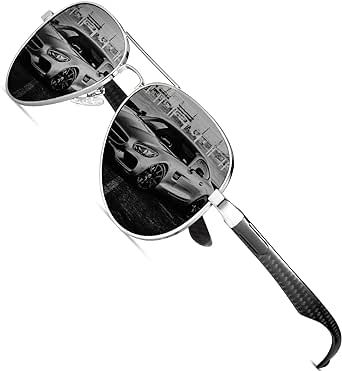 HENGOSEN Aviator Sunglasses with Carbon Fiber Temple for Men Women, Polarized Pilot Sunglasses Metal Frame with UV Protection