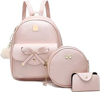 I IHAYNER Girls Bowknot 3-Pieces Fahsion Leather Backpack Backpack Purse for Women Rucksack for Ladies Shoulder Bag