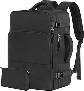 Rinlist Backpack for Men Women, Black Backpack for Traveling on Airplane, Weekender Carry on Backpack Bag Casual Daypack for Hiking Business Work College, Backpack Purse