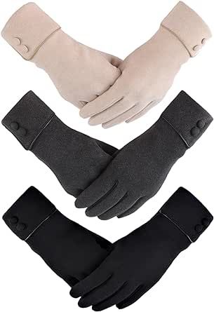 KOFOJN Women's Winter Warm Gloves Touch Screen Texting Lined with Plush Warm Gloves 3 Pairs