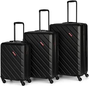 SWISS MOBILITY AHB Collection 3 Piece Hard Shell Luggage Set, Expandable Suitcases with 360-Degree Spinner Wheels, Retractable Handle, 20 Inch Carry On, 24 Inch Mid-size, 28 Inch Large Bags, Black