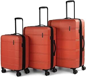 Swiss Mobility LAX Collection 3 Piece Hard Shell Luggage Set, Expandable Suitcases with 360-Degree Spinner Wheels, Retractable Handle, 20 Inch Carry On, 24 Inch Mid-size, 28 Inch Large Bags, Coral
