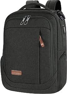 KROSER Laptop Backpack Large Fits up to 17.3 Inch Laptop with USB Charging Port Water-Repellent Casual Computer Daypack for Travel/Business/College/Women/Men-Charcoal Black