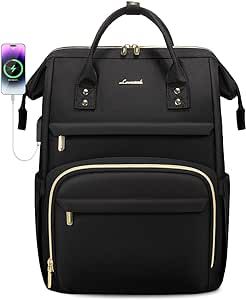 LOVEVOOK Laptop Backpack,15.6 Inch Professional Womens Purse Computer Bag Nurse Teacher Backpack,Waterproof College Work Bags Carry on Travel Back Pack with USB Port,Black