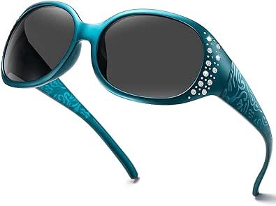 HAOLOTA Polarized Sunglasses for Women, Rhinestone Wrap Around Sunglasses with UV400 Protection