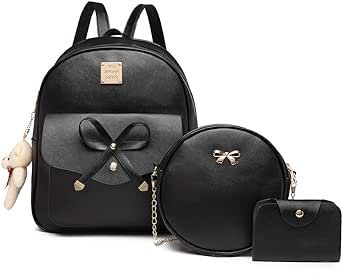 MACCINELO Cute PU leather 3pcs set backpack mini purse shoulder bag for women teen girls Rucksack for Ladies Shoulder Bag