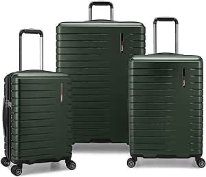 Traveler's Choice Archer Polycarbonate Hardside Spinner Luggage Set, Tie Down Straps, Green, 3-Piece