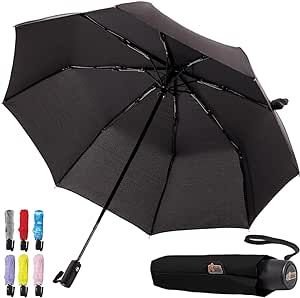 Gorilla Grip Windproof Compact Stick Umbrella for Rain, One-Click Automatic Open and Close, Strong Reinforced Fiberglass Ribs, Easily Collapsible, Lightweight Portable Umbrellas for Travel