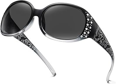 HAOLOTA Polarized Sunglasses for Women, Rhinestone Wrap Around Sunglasses with UV400 Protection