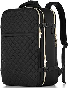 MOMUVO Large Travel Backpack Women, Flight Approved Carry On Backpack, Water Resistant Anti-Theft Casual Daypack School Bag Fit 17 Inch Laptop with USB Charging Port, Black