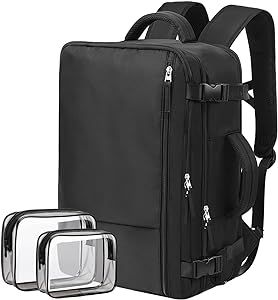 Hanples Extra Large Travel Backpack for Women as Person Item Flight Approved, 40L Carry On Backpack, 17 Inch Laptop Waterproof Backpack, Hiking, Casual Bag Backpack(Black)