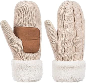 Mittens for Women Cold Weather, Womens Mittens Wool Knit Warm Thermal Fleece Lined, Winter Gloves with Touchscreen Fingers