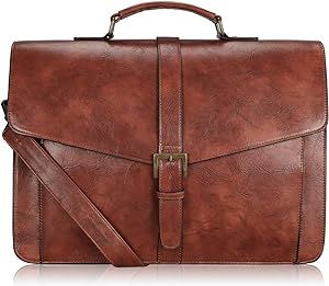 ESTARER Men's Leather Briefcase for Travel/Office/Business 15.6 Inch Laptop Messenger Bag, Brown
