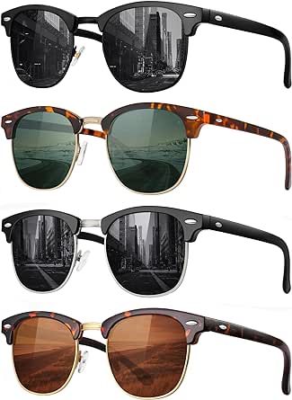 FURISHQI Classic Polarized Sunglasses for Men and Women Retro Style Semi Rimless Frame Sun Glasses 100% UV Protection Goggles