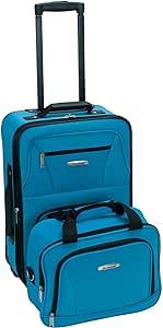 Rockland Fashion Softside Upright Luggage Set, Expandable, Wheel, Telescopic Handle,Turquoise, 2-Piece (14/19)