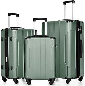 Merax Luggage Expandable Lightweight Spinner Suitcase with Corner Guards (Green1), 3-Piece Set (20/24/28)