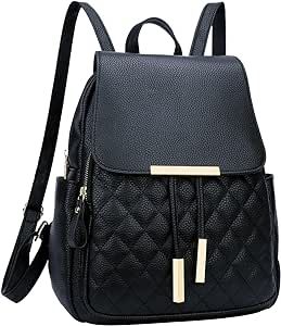 KKXIU Quilted Trendy Leather Backpack Purse for Women and Ladies Shoulder Travel Daypacks Bags (Black)