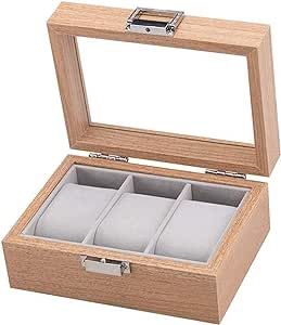 Watch Box for Men 3 Slot Luxury Wooden Display Case Organizer Storage Jewelry Boxes Best Gift 16.5cm?12cm?7.5cm Wood Color Watch Display Boxes