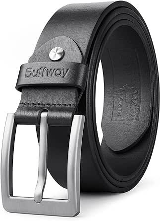 Buffway Minimalist 1.5" Full Grain Leather Belts for Men with Metal Buckle, Heavy Duty Mens Casual Belts in Gift Box