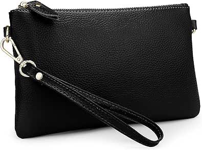 YALUXE Women's Genuine Leather Wristlet Purse Clutch Wallet with Crossbody Strap