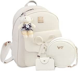 K.E.J. Cute Mini Backpack Bowknot Leather Backpack 3-PCS Small Backpack Purse for Women