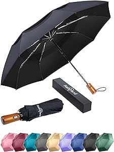 NEW Premium Large Windproof Double Canopy Umbrella for Rain - Travel Compact Automatic Folding Umbrella for Backpack - Portable Auto Oversized Black Compact Umbrella for Men and Women
