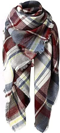 American Trends Womens Fall Winter Scarf Plaid Tassel Soft Warm Blanket Scarves Womens Shawl Wraps