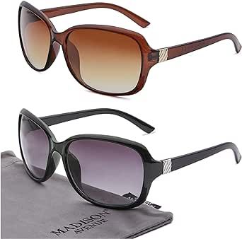 Madison Avenue 2 Pack Classic Vintage Sunglasses for Women Men,Fashion Sun Shades Glasses with UV400 Protection