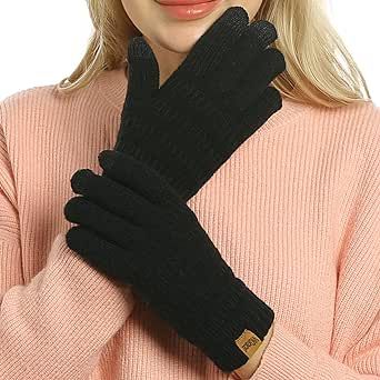 ViGrace Womens Winter Touchscreen Gloves Cable Knit Warm Lined 3 Fingers Dual-layer Touch Screen Texting Thermal Glove