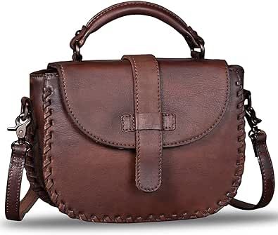 IVTG Genuine Leather Small Satchel Purse for Women Vintage Handmade Top Handle Bag Crossbody Handbag
