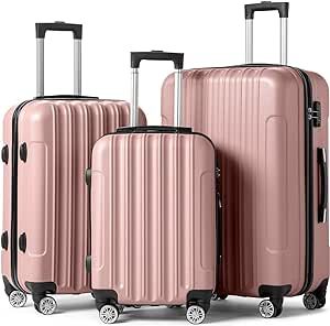 Karl home Luggage Set of 3 Hardside Carry on Suitcase Sets with Spinner Wheels & TSA lock, Portable Lightweight ABS Luggages for Travel, Business - Rose Gold (20/24/28)