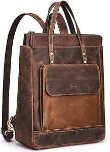 S-ZONE Genuine Leather Backpack Purse for Women Men Vintage Rucksack Handbag Travel Daypack