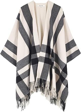 Moss Rose Women's Travel Plaid Shawl Wrap Open Front Poncho Cape for Fall Winter
