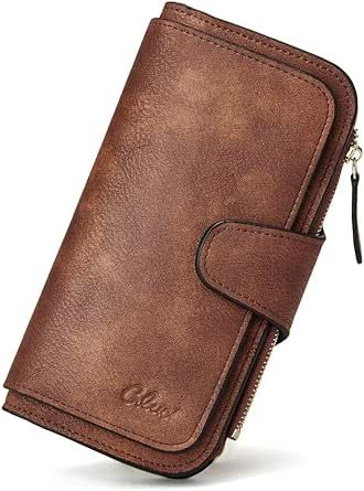 CLUCI Women Wallet Leather RFID Trifold Large
