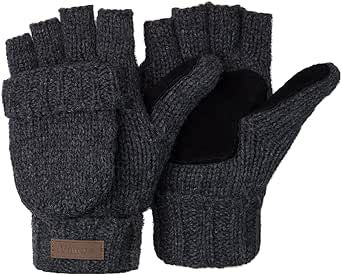 ViGrace Winter Knitted Convertible Fingerless Gloves Wool Mittens Warm Mitten Glove for Women and Men