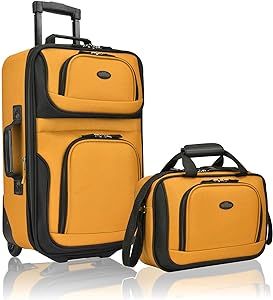 U.S. Traveler Rio Rugged Fabric Expandable Carry-on Luggage Set, Mustard , 2 Wheel