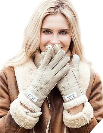 YISEVEN Women's Winter Sheepskin Shearling Leather Gloves Wool Cuffs