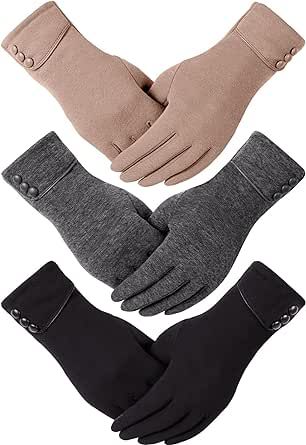 Dimore 3 Pairs Winter Gloves for Women Cold Weather Girls With Touch Screen Fingers Warm Thick Texting Bulk Wholesale