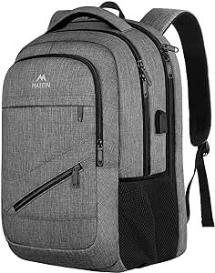 MATEIN Travel Laptop Backpack, 17 inch Business Flight Approved Carry on Backpack, TSA Large Travel Backpack for Men Women with USB Charger Port and Luggage Sleeve, Durable College Rucksack Bag, Grey