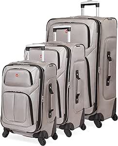 SwissGear Sion Softside Expandable Roller Luggage, Pewter, 3-Piece Set (21/25/29)