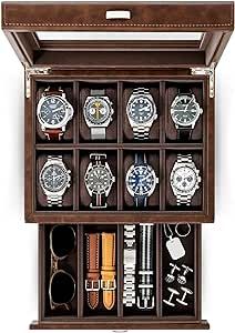TAWBURY 8 Slot Watch Box Organizer for Men – Luxury Faux Leather Watch Case for Men | Watch Box for Men | Wrist Watch Storage Case for Men | High-End Watch Display Case for Men