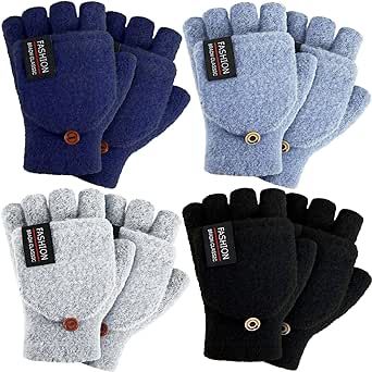 SATINIOR 4 Pairs Fingerless Gloves with Cover Convertible Mittens Knitted Gloves for Women Men