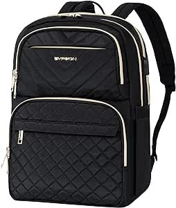 EMPSIGN Laptop Backpack Purse for Women and Men with USB Charging Port, 15.6 Inch Travel Water Resistant Quilted Backpack, High-Capacity 30L Work Business Computer Backpack, Quilted Black